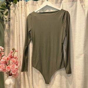 Abercrombie Olive Long Sleeve Cut-Out Back Bodysuit